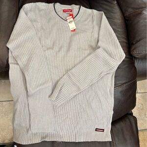 UNIONBAY Light Gray Ribbed V neck Sweater